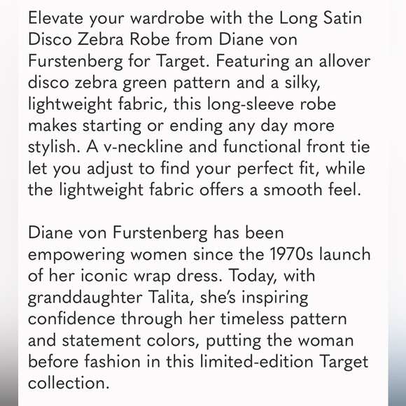 Women's Long Satin Disco Zebra Green
Robe - DVF for Target new - Picture 5 of 6